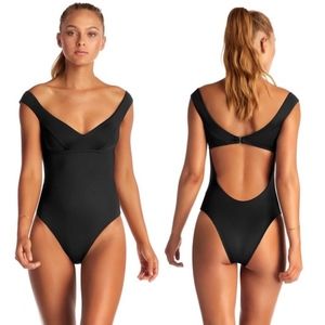 NWT VITAMIN A CAPRI OFF SHOULDER SWIMSUIT ECO BLACK XS